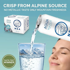 NEA Canned Water — Austrian Alps Natural Spring Water in BPA-Free Aluminum Cans — Plastic-Free, No Metallic Taste, Supports Coral Reef Restoration — 16.9 fl oz (24-Pack)