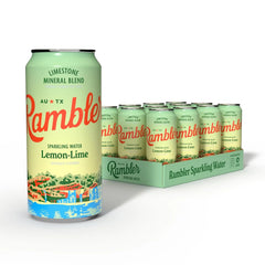 AUTX RAMBLER Sparkling Water, Texas Limestone Mineral Blend, Lemon-Lime Flavor, 16-Ounce Tallboy Cans, 12-Pack