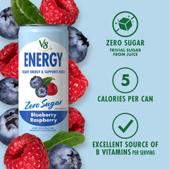 V8 Energy Zero Sugar Blueberry Raspberry, 8 fl. oz. Can (24 Pack)