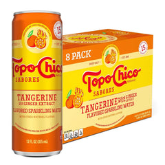 Topo Chico Sabores Tangerine with Ginger Extract Flavored Sparkling Water, 12 fl oz Portable Cans, 8 Pack