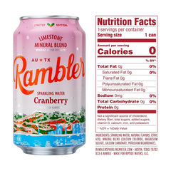 AUTX RAMBLER Sparkling Water, Texas Limestone Mineral Blend, Cranberry Flavor, Limited Edition, 12-Ounce Cans, Three 8-Packs (24 Cans)