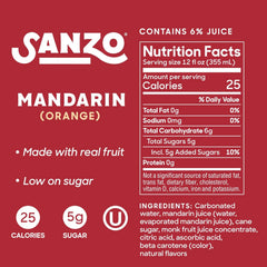 Sanzo Flavored Sparkling Water - Mandarin Orange Seltzer - Low Calorie Low Sugar - Craft Asian Drinks - Vegan Gluten Free Carbonated Flavored Water - Fizzy Healthy Drinks - 12oz, 12 Pack