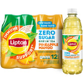 Lipton Immune Support Zero Sugar Iced Tea, Green Tea Pineapple Mango, 16.9 fl oz Bottles, (12 Pack), Vitamin C, Zinc