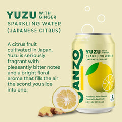 Sanzo Flavored Sparkling Water - Yuzu Lemon Seltzer (with Ginger) - Low Calorie Low Sugar Soda - Craft Asian Drinks - Vegan Gluten Free Carbonated Flavored Water - Fizzy Healthy Drinks - 12oz, 12 Pack