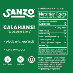 Sanzo Flavored Sparkling Water - Golden Lime Seltzer (Calamansi) - Low Calorie Low Sugar - Craft Asian Drinks - Vegan Gluten Free Carbonated Flavored Water - Fizzy Healthy Drinks - 12oz, 12 Pack