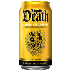 Liquid Death Soda-Flavored Sparkling Water - Mango Chainsaw (Mango Orange), Less Sugar*, Huge Flavor, No Caffeine, No Artificial Sweeteners, 12 Fl Oz (Pack of 12)