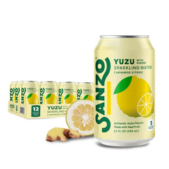 Sanzo Flavored Sparkling Water - Yuzu Lemon Seltzer (with Ginger) - Low Calorie Low Sugar Soda - Craft Asian Drinks - Vegan Gluten Free Carbonated Flavored Water - Fizzy Healthy Drinks - 12oz, 12 Pack