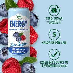 V8 Energy Zero Sugar Blueberry Raspberry, 11.5 fl. oz. Can (12 Pack)