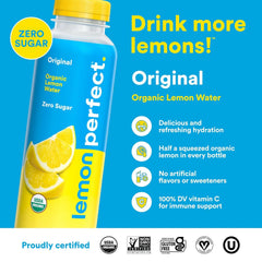 Lemon Perfect Original,Flavored Lemon Water,Organic,Zero Sugar,Healthy Hydration Drinks,15.2 fl oz Bottles,(Pack of 24)