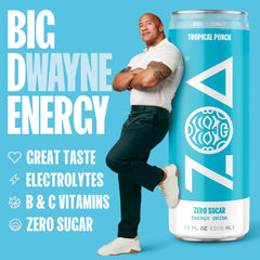ZOA Zero Sugar Energy Drinks - Tropical Punch | Healthy Energy Formula with Natural Caffeine, Daily Vitamin C, Essential B-Vitamins | Gluten-Free, Keto Friendly | 16 Ounce Cans (Pack Of 12)