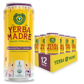 Yerba Madre Organic Yerba Mate, Energy Drink Alternative, Passionfruit Coconut, 150mg Plant Based Caffeine, Smooth Energy & Focus, No Jitters or Crash, 15.5oz Cans (Pack of 12)