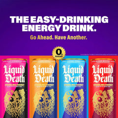 Liquid Death Sparkling Energy - Murder Mystery (Cherry, Cream, Spice), Zero Sugar Energy Drink, Unextreme Caffeine 100mg, Essential Vitamins, 12 Fl Oz (Pack of 12)