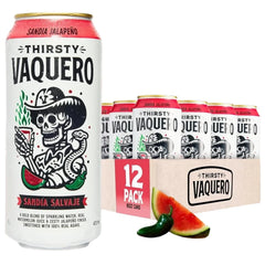 Thirsty Vaquero, Watermelon Jalapeño Flavored soda (Sandia Salvaje), Mexican-inspired soda, Real Fruit Juice & Savory Spices, Made with Organic Agave, Low Calorie, Natural Juice, 16 oz Cans, 12-Pack