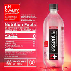 Essentia Water LLC, Ionized Alkaline Bottled Water; 99.9% Pure, Infused with Electrolytes, 9.5 pH or Higher a Clean, Smooth Taste, 20 Fl Oz (Pack of 24)