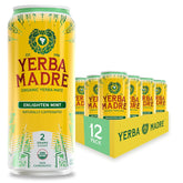 Yerba Madre Organic Yerba Mate, Energy Drink Alternative, Lower-Sugar Enlighten Mint, 150mg Plant Based Caffeine, Smooth Energy & Focus, No Jitters or Crash, 15.5oz Cans (Pack of 12)