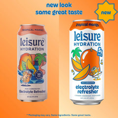 Leisure Hydration Non-Carbonated Electrolyte Refresher, Tropical Mango Flavor - Low Sugar Nutrient Enhanced Water Beverage - Get The Best Hydration Packed w/ Magnesium & Ashwagandha For Mood & Stress Support, Non-GMO, 16 oz (12-Cans)
