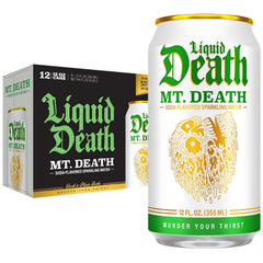 Liquid Death Soda-Flavored Sparkling Water - Mt. Death, Less Sugar*, Huge Flavor, No Caffeine, No Artificial Sweeteners, 12 Fl Oz (Pack of 12)