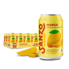 Sanzo Flavored Sparkling Water - Mango Seltzer - Low Calorie Low Sugar - Craft Asian Drinks - Vegan Gluten Free Carbonated Flavored Water - Fizzy Bubbly Healthy Drinks - 12oz, 12 Pack