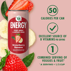 V8 Energy Strawberry Banana Juice Energy Drink, 8 fl oz Can (6 Pack)