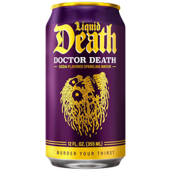 Liquid Death Soda-Flavored Sparkling Water - Doctor Death (Cherry, Cream, Spice), Less Sugar*, Huge Flavor, No Caffeine, No Artificial Sweeteners, 12 Fl Oz (Pack of 12)