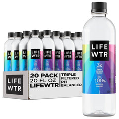 LIFEWTR Premium Purified Water, pH Balanced with Electrolytes, 100% recycled plastic bottles, 20 Fl Oz (Pack of 20)