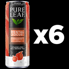 Pure Leaf Mental Focus Sparkling Real Brewed Iced Tea, Peach, 12 fl oz Cans (6 Pack), Caffeine, L Theanine, Zero Sugar, Zero Calories