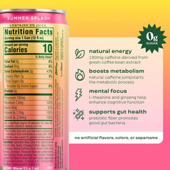 Bloom Nutrition Sparkling Energy Drink - Natural Caffeine, Zero Sugar, 180mg Caffeine - Antioxidant-Rich with Green Coffee Bean, Green Tea Extract, Prebiotics - Summer Splash - 12oz 12 Pack