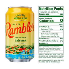 AUTX RAMBLER Sparkling Water, Texas Limestone Mineral Blend, Satsuma Flavor, 12-Ounce Cans, 12-Pack