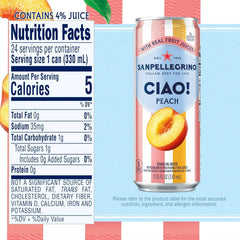 Sanpellegrino CIAO! Peach Sparkling Water, Low-Cal, 0g Added Sugar, 24-Pack