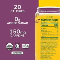 Yerba Madre Organic Yerba Mate, Energy Drink Alternative, Passionfruit Coconut, 150mg Plant Based Caffeine, Smooth Energy & Focus, No Jitters or Crash, 15.5oz Cans (Pack of 12)