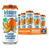 Leisure Hydration Non-Carbonated Electrolyte Refresher, Tropical Mango Flavor - Low Sugar Nutrient Enhanced Water Beverage - Get The Best Hydration Packed w/ Magnesium & Ashwagandha For Mood & Stress Support, Non-GMO, 16 oz (12-Cans)