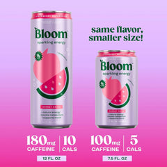 Bloom Nutrition Sparkling Energy Drink Minis, Raspberry Lemon & Strawberry Watermelon, 7.5oz 12 Pack