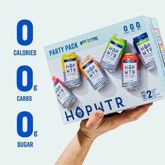HOPWTR Party Pack - Sparkling Hop Water, Sugar Free Non Alcoholic Drinks & NA Beer Alternative, Low Carb Adaptogen Drink with Nootropics, Zero Calories Sparkling Water (12 Pack, 12oz Cans)