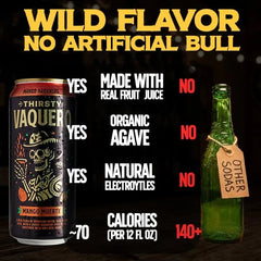 Thirsty Vaquero, Mango Habanero Flavored soda (Mango Muerte), Mexican-inspired soda, Real Fruit Juice & Savory Spices, Made with Organic Agave, Low Calorie, Natural Juice, 16 oz Cans, 12-Pack