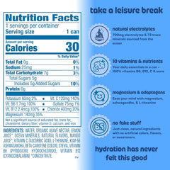 Leisure Hydration Non-Carbonated Electrolyte Refresher, Wild Blueberry Flavor - Low Sugar Nutrient Enhanced Water Beverage - Get The Best Hydration Packed w/ Magnesium & Ashwagandha For Mood & Stress Support, Non-GMO, 16 oz (12-Cans)
