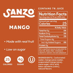 Sanzo Flavored Sparkling Water - Mango Seltzer - Low Calorie Low Sugar - Craft Asian Drinks - Vegan Gluten Free Carbonated Flavored Water - Fizzy Bubbly Healthy Drinks - 12oz, 12 Pack