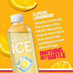Sparkling Ice, Classic Lemonade Sparkling Water, Zero Sugar Flavored Water, with Vitamins and Antioxidants, Low Calorie Beverage, 17 oz Bottles (Pack of 24)