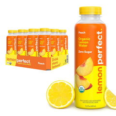 Lemon Perfect Peach, Hydrating Flavored Lemon Water, Zero Sugar, Delicious and Refreshing, Organic, 15.2 fl oz Bottles (12-Pack)