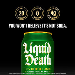 Liquid Death Soda-Flavored Sparkling Water - Severed Lime (Classic Lime Soda), Less Sugar*, Huge Flavor, No Artificial Sweeteners, King Size 19.2 Fl Oz (Pack of 12)
