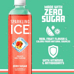 Sparkling Ice, Peach Nectarine Sparkling Water, Zero Sugar Flavored Water, with Vitamins and Antioxidants, Low Calorie Beverage, 17 fl oz Bottles (Pack of 12)