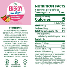 V8 Energy Zero Sugar Strawberry Lemonade, 8 fl. oz. Can (6 Pack)