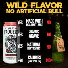 Thirsty Vaquero, Watermelon Jalapeño Flavored soda (Sandia Salvaje), Mexican-inspired soda, Real Fruit Juice & Savory Spices, Made with Organic Agave, Low Calorie, Natural Juice, 16 oz Cans, 12-Pack
