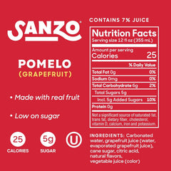 Sanzo Flavored Sparkling Water - Pomelo Grapefruit Seltzer - Low Calorie Low Sugar - Craft Asian Drinks - Vegan Gluten Free Carbonated Flavored Water - Fizzy Bubbly Healthy Drinks - 12oz, 12 Pack