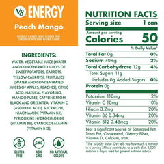 V8 Energy Peach Mango Energy Drink, 8 fl oz Can (24 Pack)