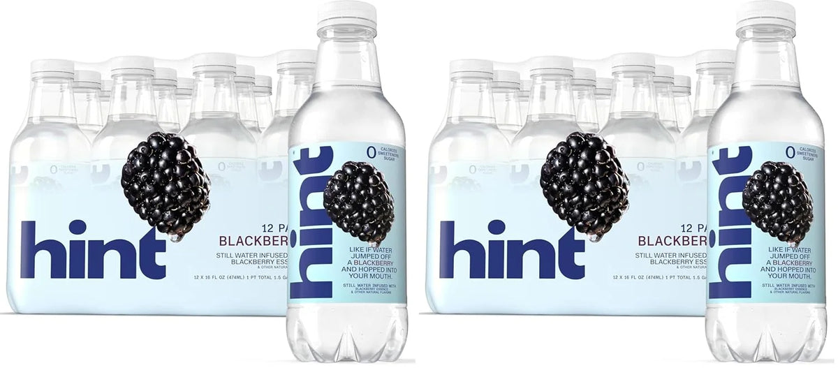 Hint Water Blackberry, Pure Water Infused with Blackberry, Zero Sugar, Zero Calories, Zero Sweeteners, Zero Preservatives, Zero Artificial Flavors, 16 Fl Oz (Pack of 24)