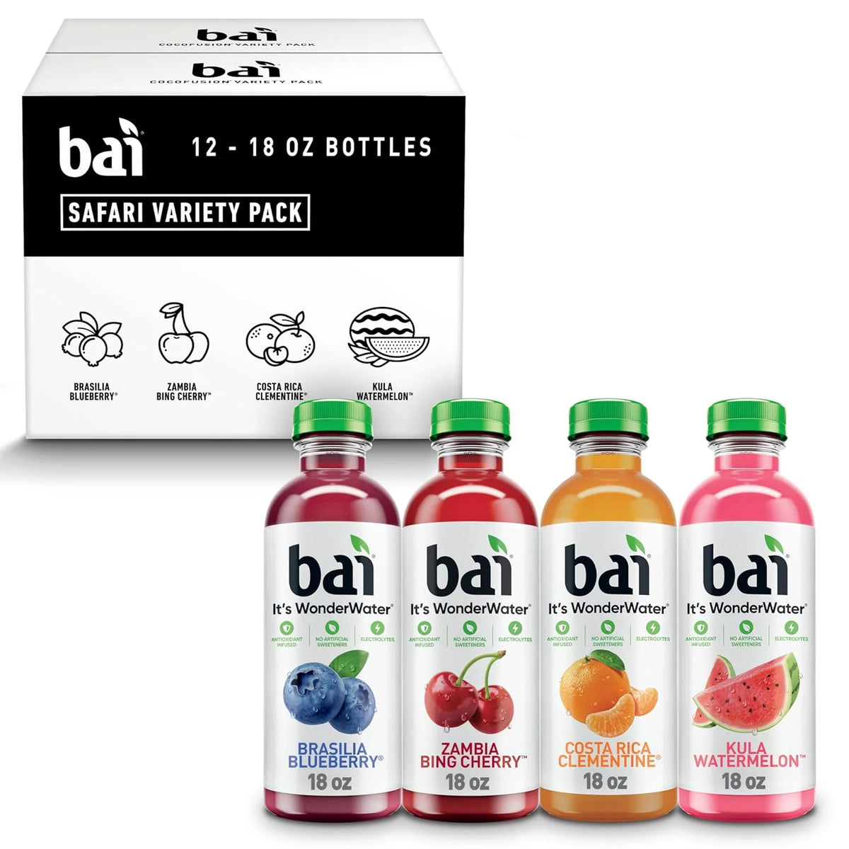 Bai Flavors Variety Pack, Antioxidant Infused Water Beverage, with Vitamin C and No Artificial Sweeteners, 18 fl oz bottles, 12 pack | Antioxidant Infused