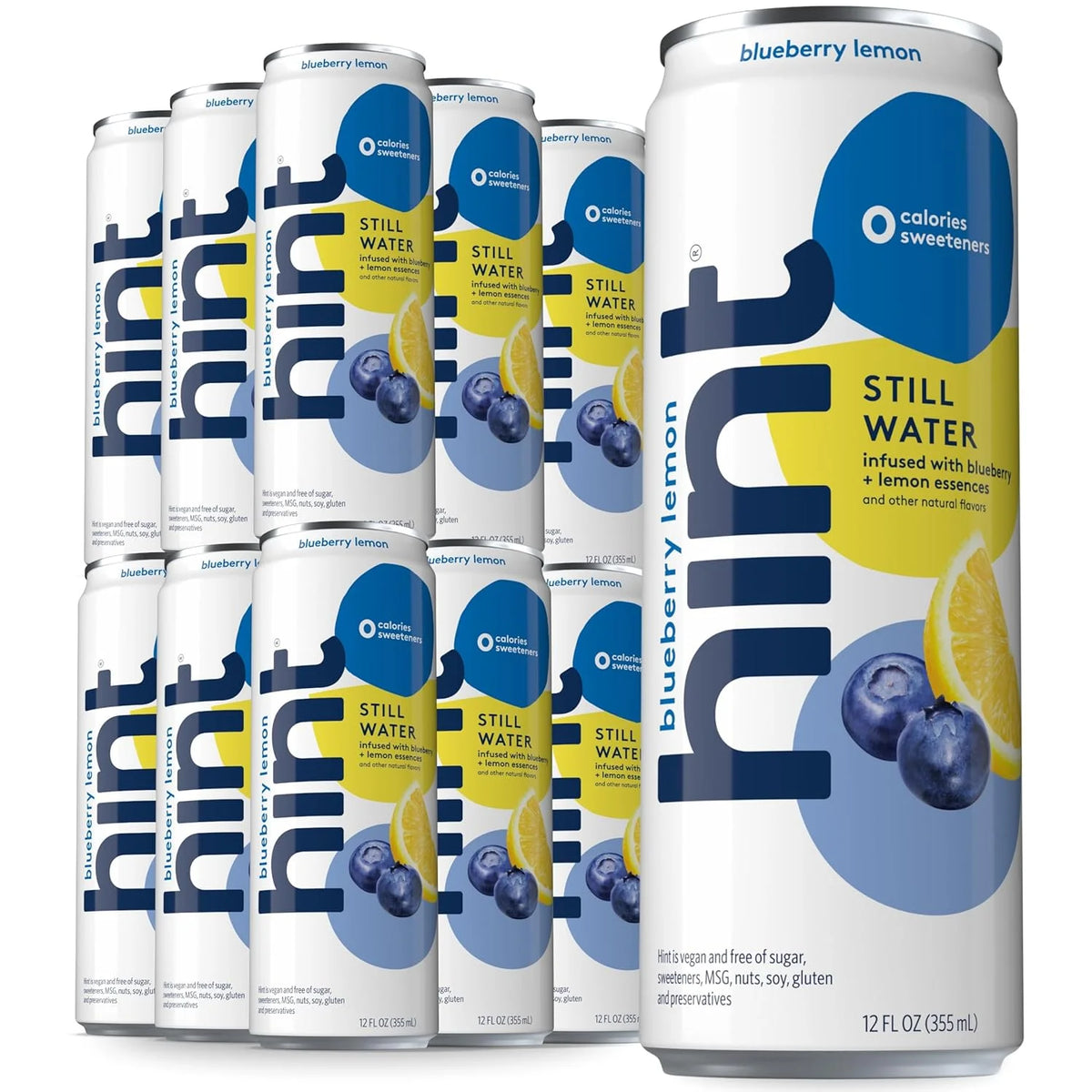 Hint Fruit-Infused Canned Water, Blueberry Lemon - Purified Flavored Water with Zero Calories, Natural Flavors, and Sugar Free - 12 Fl Oz Cans (Pack of 24)