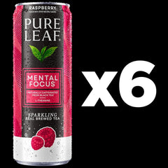 Pure Leaf Mental Focus Sparkling Real Brewed Iced Tea, Raspberry, 12 fl oz Cans (6 Pack), Caffeine, L Theanine, Zero Sugar, Zero Calories