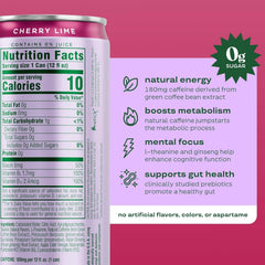 Bloom Nutrition Sparkling Energy Drink - Natural Caffeine, Zero Sugar, 180mg Caffeine - Antioxidant-Rich w/Green Coffee Bean, Green Tea Extract, Prebiotics - Cherry Lime - 12oz 12 pk