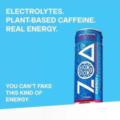 ZOA Sugar Free Energy Drink with Electrolytes, Blue Raspberry Shave Ice, Vitamin C, B Vitamins + Amino Acids, 160 mg Green Tea Caffeine, Zero Sugar, 12 oz Cans, 12 Pack